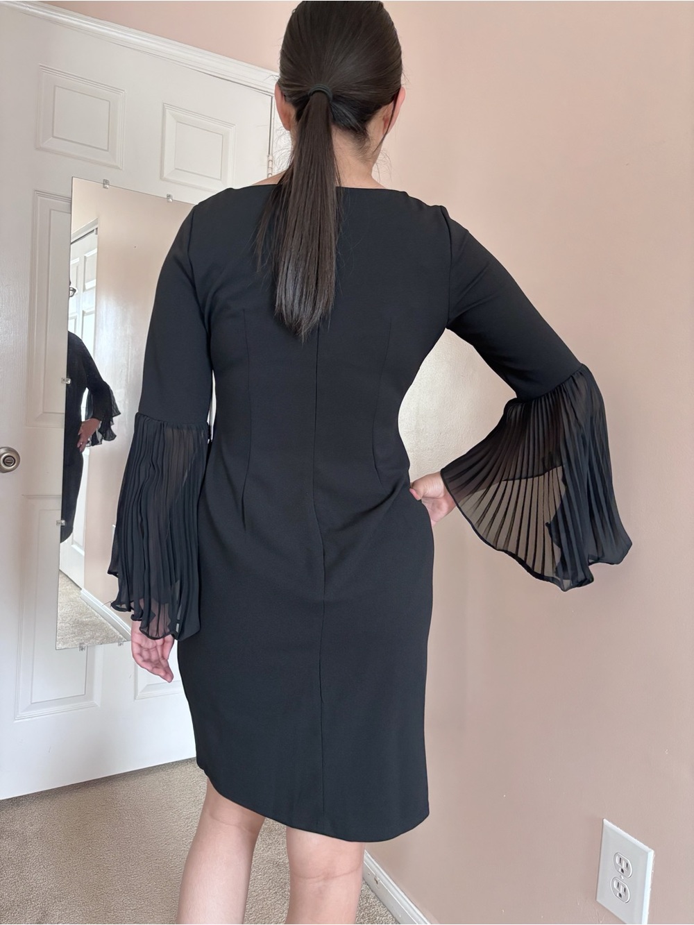Shelby & Palmer Black Ruffled Bell Sleeve Sheath Dress - Picture 2 of 11
